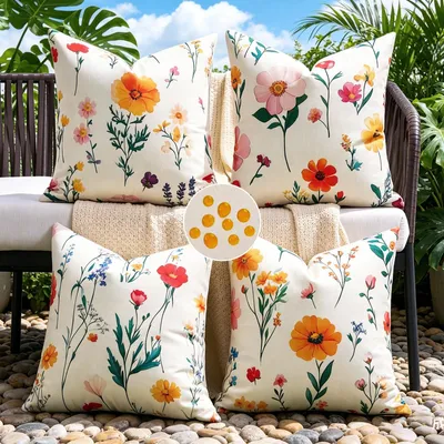 Kissenbezug 50x50 cm, 4er-Set, Blumenmuster, wasserabweisend, Outdoor