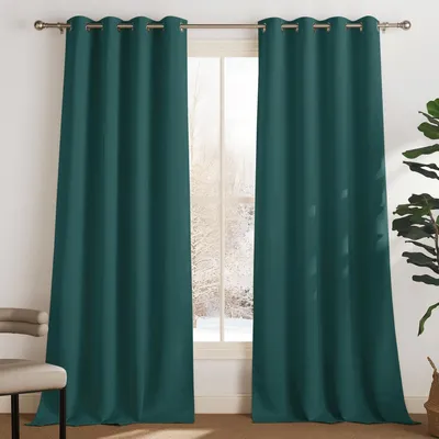 Image de Rideau thermique occultant, vert foncé, 300 x 140 cm (lot de 2)