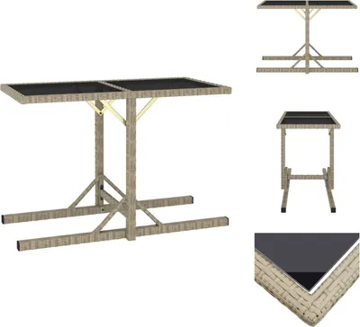 Image de vidaXL Table de jardin Beige 110×53×72 cm Verre et poly rotin - Tables de jardin