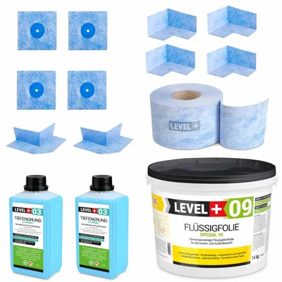 Immagine prodotto di Kit di impermeabilizzazione Foglio liquido 14 kg Nastro sigillante 15 mb Primer Bagno doccia Level+ SET67