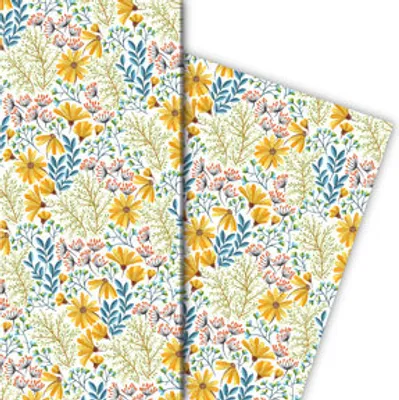 Produktbild von Schönes Blumen Geschenkpapier mit Frühlings Blumen, blau - G9932, 32 x 48cm