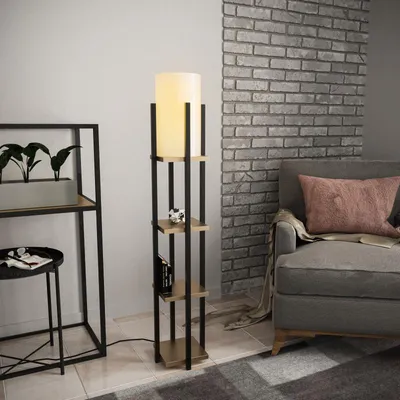 Image de Lampadaire Lampe sur pied Métal Noir et Doré H 130 cm avec étagère E27 40 W IP20