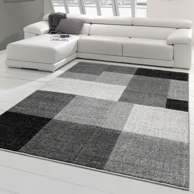 Obrázok produktu pre Moderný koberec do obývacej izby so štvorcovým vzorom krémovo sivý rozmer - 160x220 cm