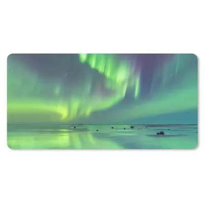 Produktbild von MuchoWow® Schreibtischunterlage Nordlichter - Sternenhimmel - Wasser 80x40 cm - XXL Mauspad - Gaming Mauspad