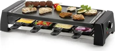 Obrázok produktu pre Gril na raclette, DOMO DO9189G, 8 osôb, nastaviteľný termostat, nepriľnavý povrch, vrátane 8 panvičiek a lopatiek, čierny