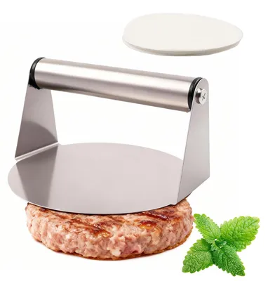 Produktbild von Edelstahl-Burgerpresse mit 100 Bögen Backpapier