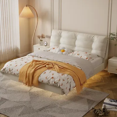Produktbild von Schlafzimmer Holzgestell Möbel Weißes Doppelbett Lederbetten Textilbetten