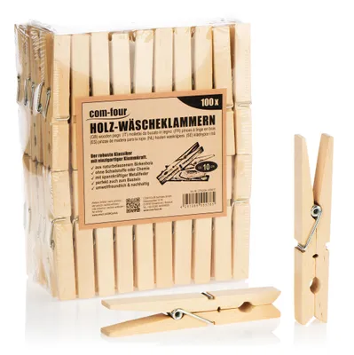 Produktbild von COM-FOUR® 100x Wäscheklammern XXL aus Holz - Nachhaltige Holzklammern aus Birkenholz - unbehandelte Holzwäscheklammern zum Wäscheaufhängen, ca. 10 cm