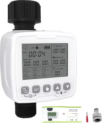 Produktbild von automatischer LCD Bewässerungstimer, IPX5 intelligente Regenerkennung, Einstellung von 6 Gruppen von Zeitprogrammen, Zeitventile für Außenbereich