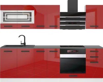 Produktbild von Belini Küchenzeile Küchenblock Margaret - Küchenmöbel 240 cm Einbauküche Vollausstattung ohne Elektrogeräten mit Hängeschränke und Unterschränke, mit Arbeitsplatten, Rot Hochglanz