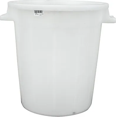 A white plastic barrel with handles on a white background.