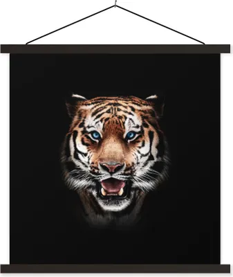 Produktbild von MuchoWow® Textilposter Tiger - Tiere - Schwarz 90x90 cm mit schwarzem Rahmen - Magnetisches