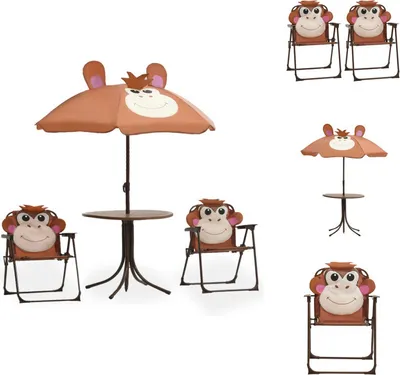 Produktbild von vidaXL 3-tlg. Garten-Bistro-Set für Kinder mit Sonnenschirm Braun -  Gartenmöbel-Sets