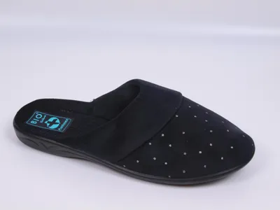 Produktbild von Damenhausschuhe ADANEX SARA 29953 schwarz mit silbernen Punkten mit geschlossener Spitze