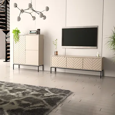 Produktbild von Wohnzimmer Set 2-teilig modern in kaschmir mit gefrästen Fronten ANGERA-140