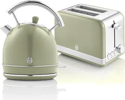 Produktbild von SWAN STP7050GNEU Retro Set Frühstück, Wasserkocher 1,8L Kabellos, 2 Breitschlitz-Toaster, Vintage Grün