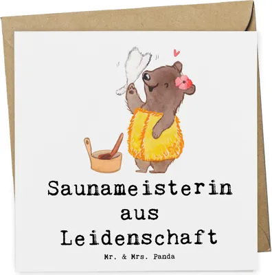 Produktbild von Mr. & Mrs. Panda Grußkarte Saunameisterin Leidenschaft - Weiß - Geschenk, doppelkarte, anlasskarte, Glückwunschkarte, Klappkarte, faltkarte
