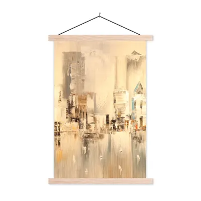 Produktbild von MuchoWow® Textilposter Gemälde - Öl - Abstrakt - Skyline 120x180 cm mit holzfarbenen Rahmen - Textil-Plakat