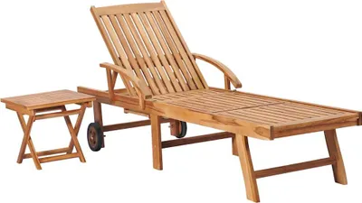 Produktbild von vidaXL Sonnenliegen 2 Stk. mit Tisch Massivholz Teak