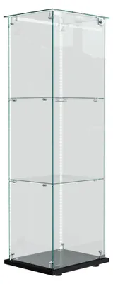 Obrázok produktu pre Sklenená vitrína – stojaca vitrína – 1 dvere so zámkom – LED osvetlenie – 3 sklenené police – 123,3 × 39,8 × 35 cm – čierna