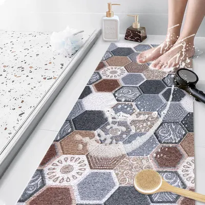 Image de Tapis de douche antidérapant, 100x40 cm, en PVC, avec trous de drainage, à séchage rapide
