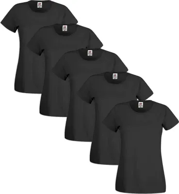 Produktbild von Fruit of the Loom Damen T-Shirt 5 Stk. Rundausschnitt Bw. Schwarz XXL