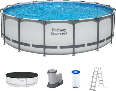 Produktbild von Bestway® Steel Pro MAX™ Frame Pool Komplett-Set mit Filterpumpe Ø 488 x 122 cm , lichtgrau, rund