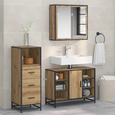Image de Maison Exclusive - Ensemble de meubles de salle de bain, 3 pièces, chêne artisanal, 80 x 33 x 60 cm