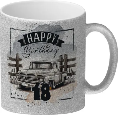 Produktbild von Happy Birthday 18 Auto Glitzer-Kaffeebecher