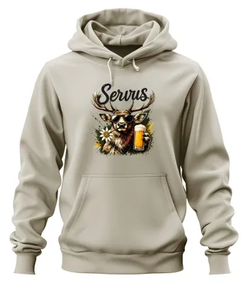 Produktbild von Servus Hirsch Bayern Bier Trachtenshirt Lederhose Dirndl Hoodie Kapuzenpullover, Natur, XL