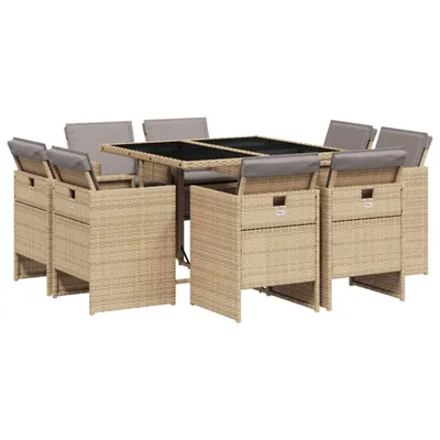 Produktbild von vidaXL 9-tlg. Garten-Essgruppe mit Kissen Beigemischung Poly Rattan