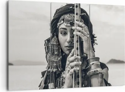 Produktbild von Bild auf Leinwand - Leinwandbild - 3 Teile - Frau ethnisch Schmuck - 165x110cm - Wand Bild - Wanddeko - Wandbilder - Leinwanddruck - Bilder - Wanddekoration - Leinwand bilder - CE165x110-5027