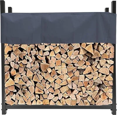Produktbild von Kaminholzregal Außen 113 x 25 x 115 cm Anthrazit, Garten Metall Kaminholzunterstand 0,5 m? (0,8 SRM), Wetterfeste Stapelhilfe mit Schutzhülle Grau