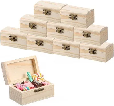 Zdjęcie produktu dla Drewniane skrzynki dla budowniczych – zestaw 10 sztuk miniaturowych drewnianych skrzynek