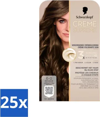 Image de Schwarzkopf - Coloration pour cheveux - Crème Suprême 6-0 - Brun clair naturel - 245g - pack avantage - 25 pièces