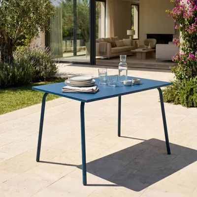 Produktbild von Rechteckiger Metallgartentisch 120 cm Pazifisch blau - Oviala Palavas