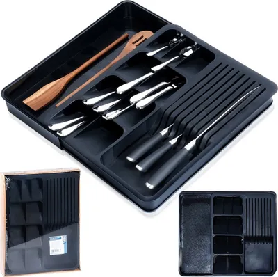 Image de Rangement de tiroir Vilde Range-couverts Organiseur Range-couverts extensible noir 40x31 cm