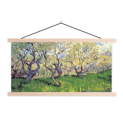 Produktbild von MuchoWow® Textilposter Obstgarten mit blühenden Pflaumen - Vincent van Gogh 120x60 cm mit holzfarbenen Rahmen - Klemmleiste