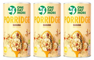 Produktbild von OneDayMore | Bananen Porridge ohne Zuckerzusatz | Haferflocken mit gefriergetrockneten Bananen, ballaststoffreich, 3x 450 g