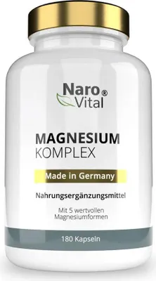 Produktbild von NaroVital Magnesium Komplex | 180 Kapseln | mit 5 Magnesiumformen | 3 Monate Vorrat | vegan