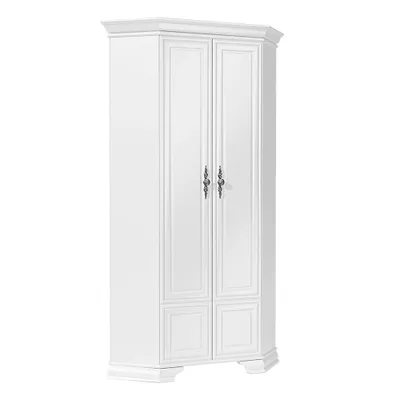 Produktbild von Eckkleiderschrank weiß 98x225 cm 2 Türen mit Kleiderstange Garderobenschrank Eckschrank für Schlafzimmer