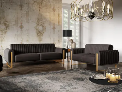 Produktbild von Sofaset Designersofas VALERIE 3-2 in Stoff Stoff Elisa Velvet Schwarz