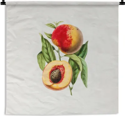 Produktbild von MuchoWow® Wandteppich Wandbehang Pfirsich - Frucht - Blatt 60x60 cm Tapisserie Dekoration Wandtuch - Dekorationen - Wand Decke
