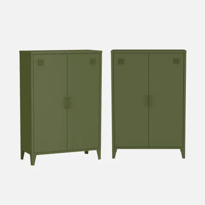 Produktbild von sweeek - 2er-Set Kommoden/Schränke aus Metall mit 2 Türen - Khaki