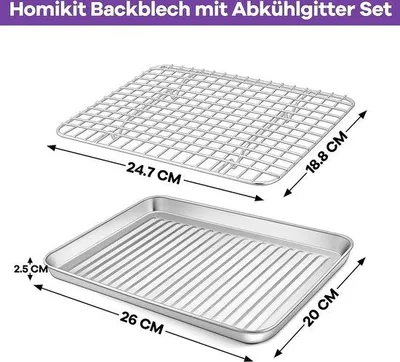 Produktbild von Famanu Backblech mit Abkühlrost - Edelstahl - 265 x 205 x 25 cm - Spülmaschinengeeignet