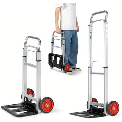 Obrázok produktu pre Skladacia paletová vozík - Paletový vozík - Transportný vozík - Vozík - Vozík s plošinou - Hliník - Nastaviteľná rukoväť