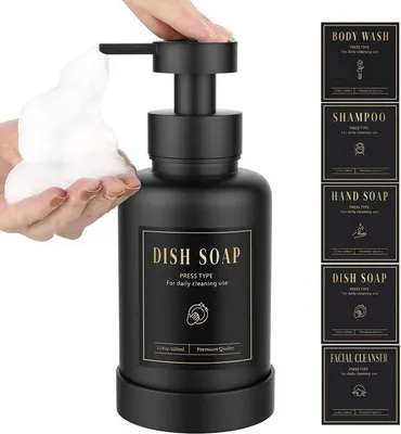 Zdjęcie produktu dla Przezroczysty pojemnik na płyn do mycia z pianką, 15 oz, czarny