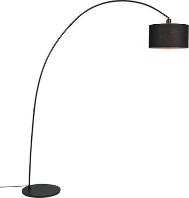 Produktbild von QAZQA - Moderne Bogenlampe Schwarz mit Schirm - Vinossa I Wohnzimmer - Stahl Länglich - LED geeignet E27