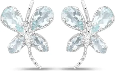 Produktbild von Vira Jewels Ohrringe 925/- Sterling Silber 1,2 cm weiß Aquamarine hellblau 147220002-3
