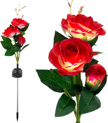 Imagen del producto de Lámparas solares para jardín, lámparas solares con forma de rosa, flores artificiales